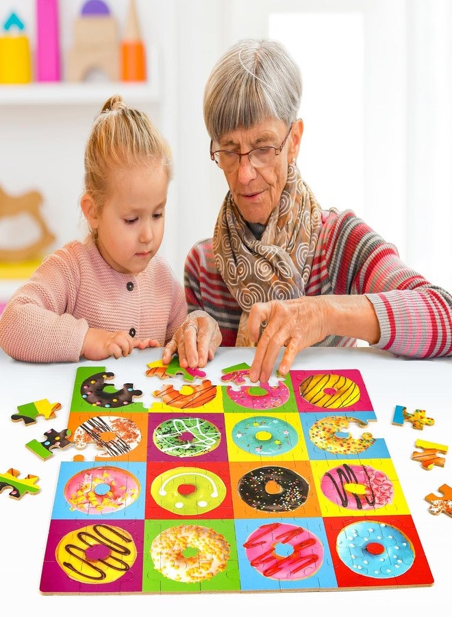 SYNARRY 100 Piece Wooden Puzzles for Kids Ages 4-8, Donuts Jigsaw Puzzle for Kids Ages 4-6 8-10 Teens, Educational Puzzles for 4 5 6 7 8 9 Years Old, Easter Basket Stuffers Valentines Day Gift for Kid - Image 2